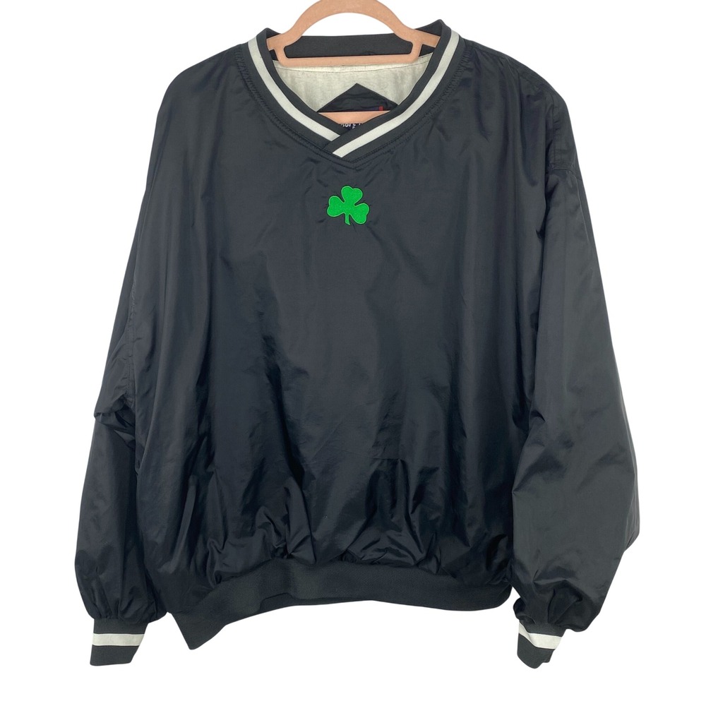 Sport-Tek Pullover Windbreaker Men's XL Black Shamrock V-Neck Flannel Lined